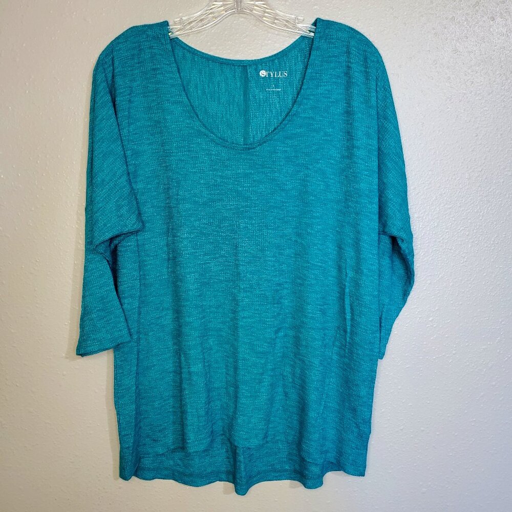 Stylus Teal Round Neck Top Women's Large